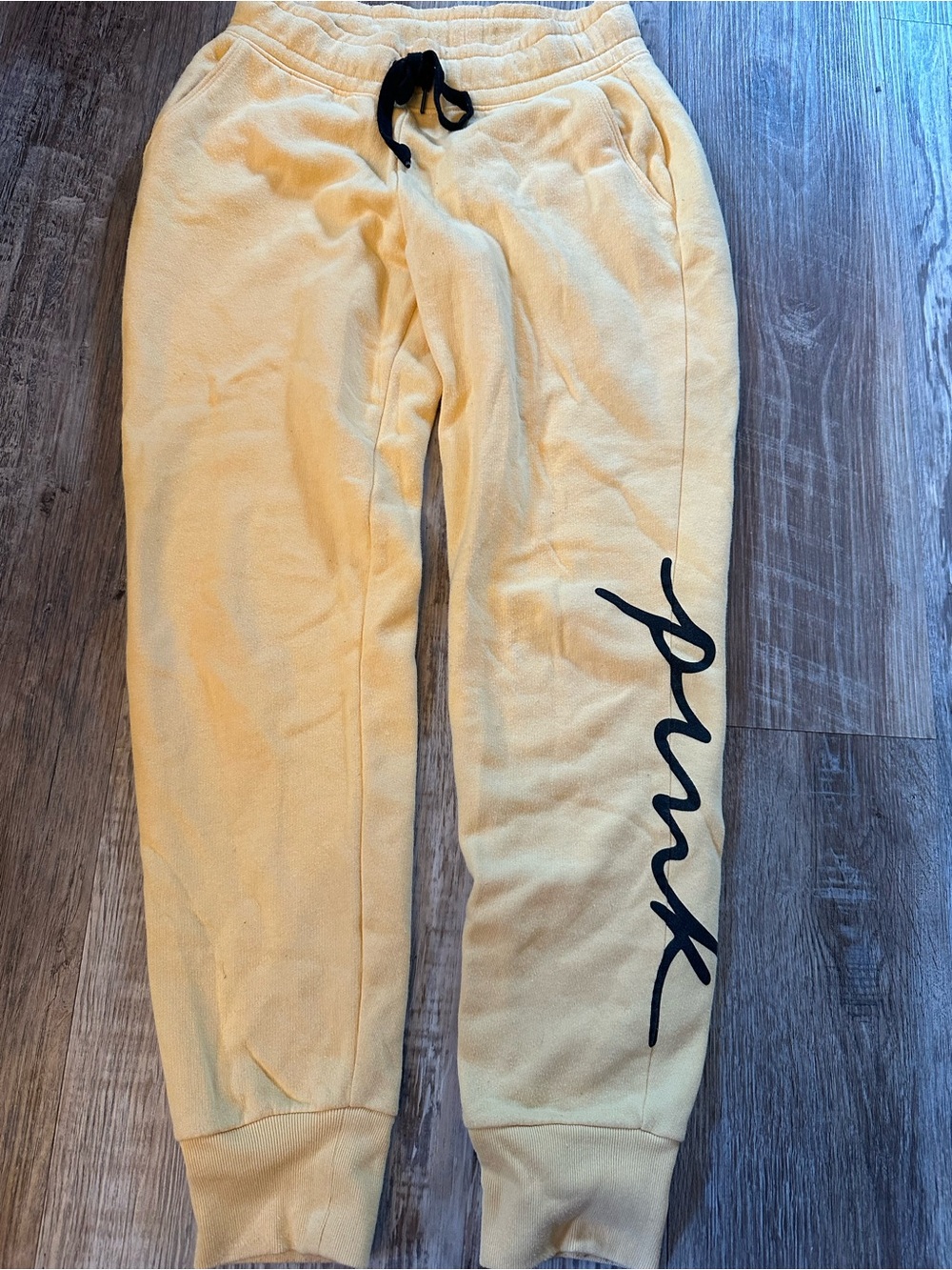 XS PINK Victoria's Secret Yellow Jogger Sweatpants with Black Logo